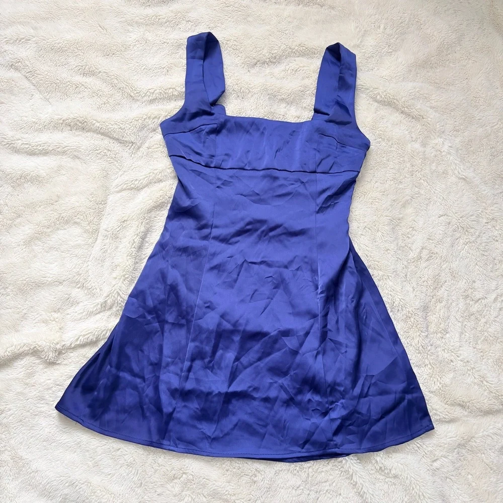 Urban Outfitters Bri Double Bow Satin Mini Dress in Blue - Picture 6 of 15